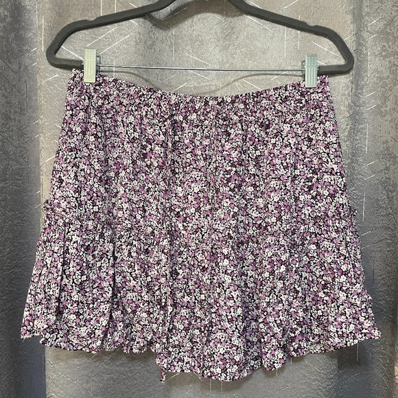 NWT ZARA Purple, White, & Black Floral Mini SKORT (Skirt + Shorts) - Size Large - Picture 1 of 7